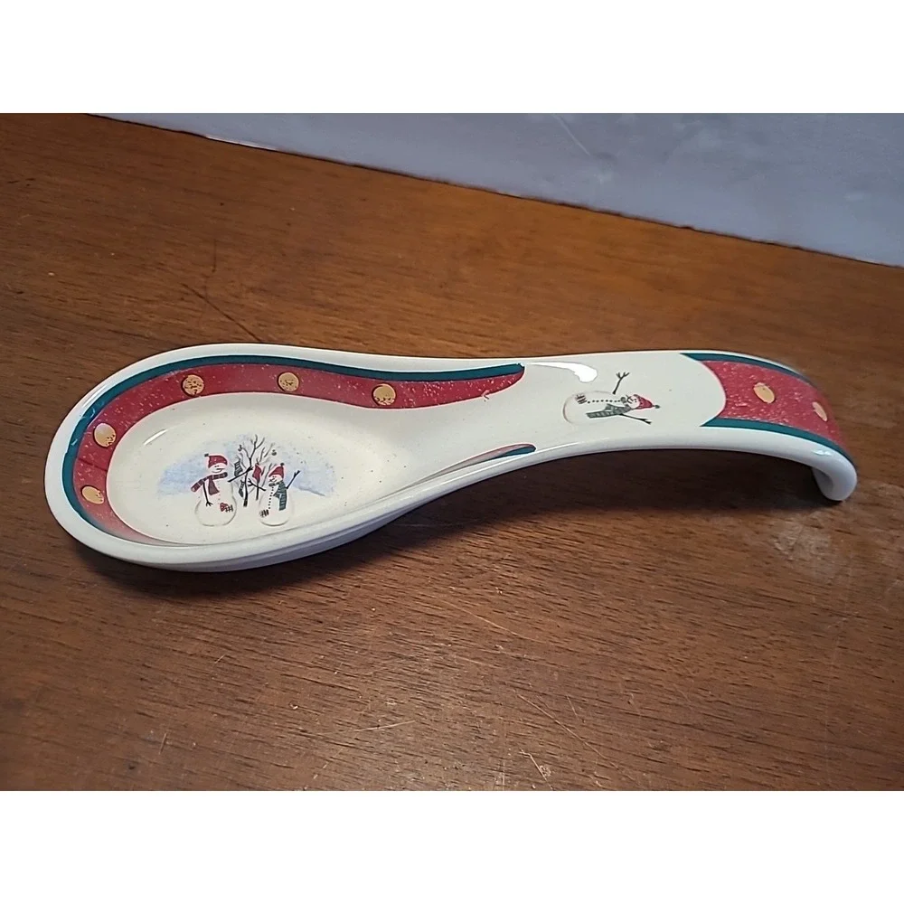 SPOON HOLDER Vintage Collectible‎ Royal Seasons Stoneware Pattern Snowmen